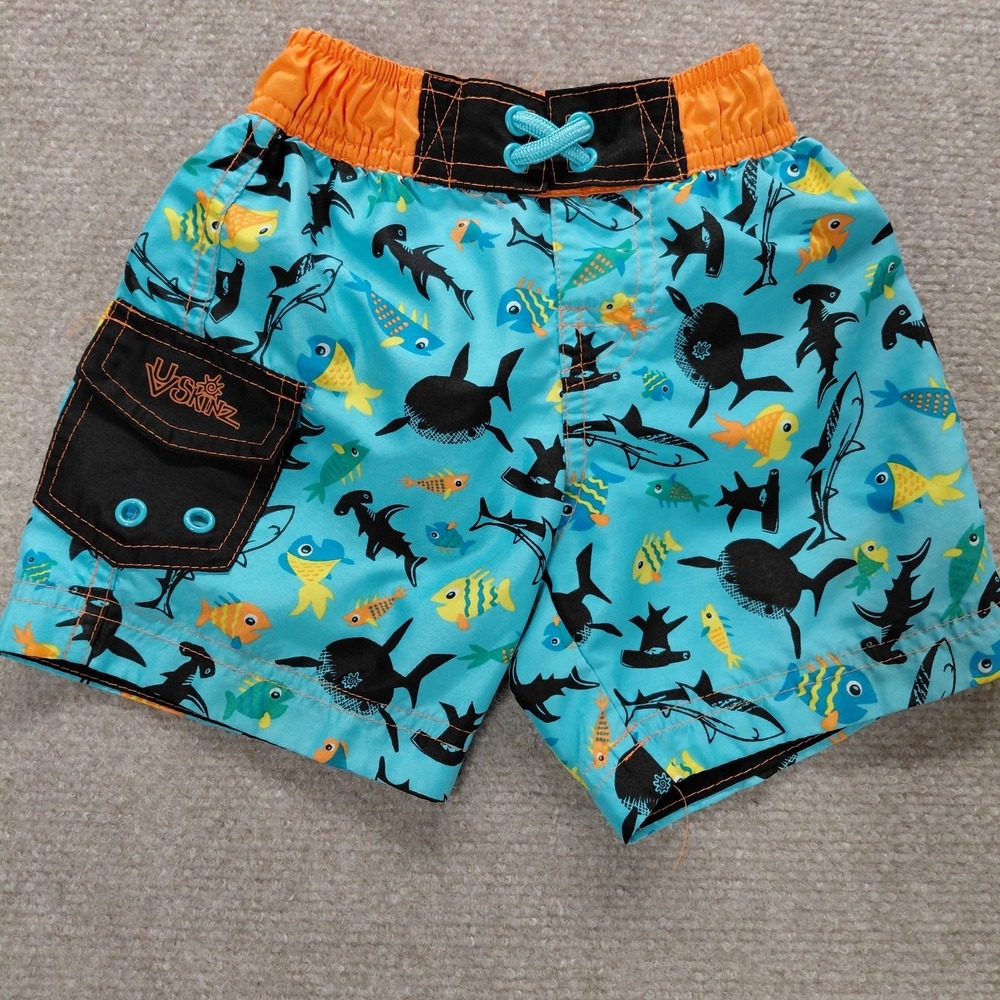 UV Skins Blue Swim Shorts Ocean Aquatic Fish Shark Baby Boy Size 12-18 months